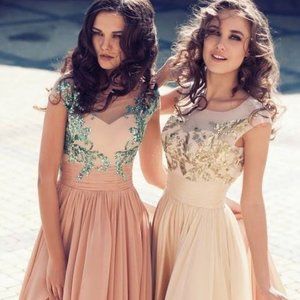 Ivory Floor Length Dress w/Gold Sequins - XS / S